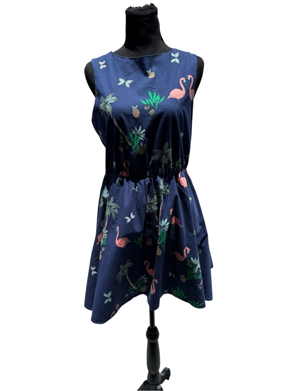bailey blue Navy Pink Flamingo Tropical Print Dress